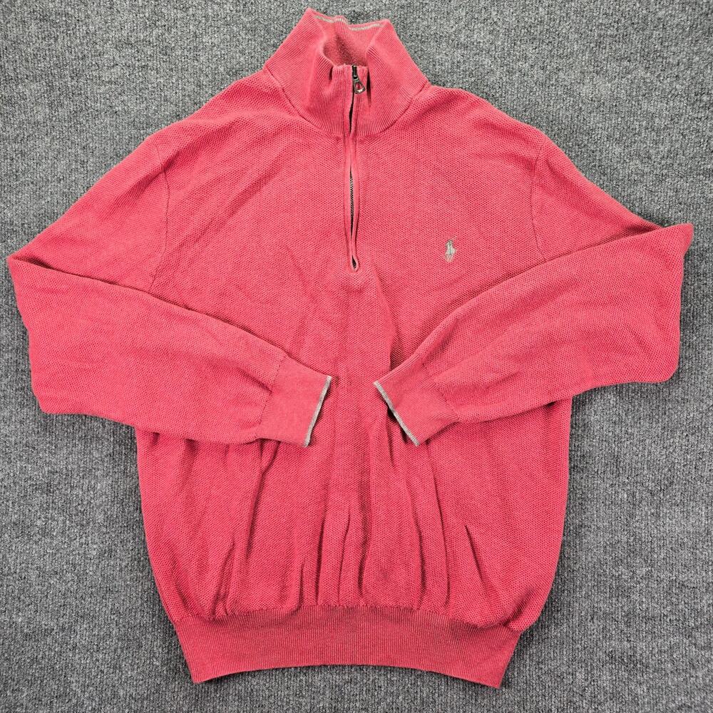 Polo Ralph Lauren 1/4 Zip Pullover Sweater Mens XL Coral Pony Pima Cotton Fits L